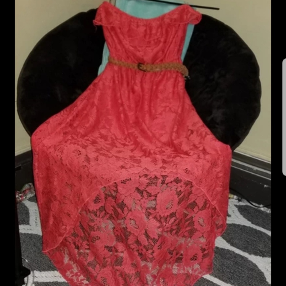 Coral Lacey Strapless Dress